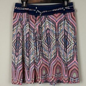 Etcetera Boho A-Line Cotton Blend Knee Length Skirt with Denim/Brass Accents